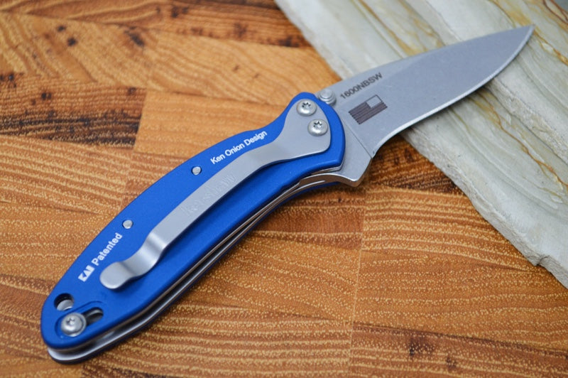 Kershaw 1600NBSW Chive Flipper - Satin Blade / Blue Handle