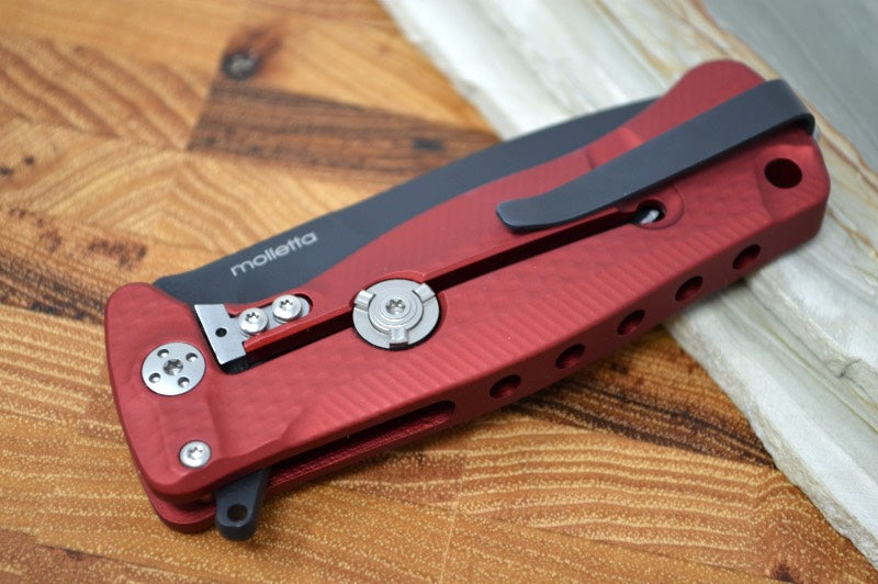 Lionsteel SR-22 Red Aluminum Integral Flipper - Black Blade - SR22ARB - Northwest Knives