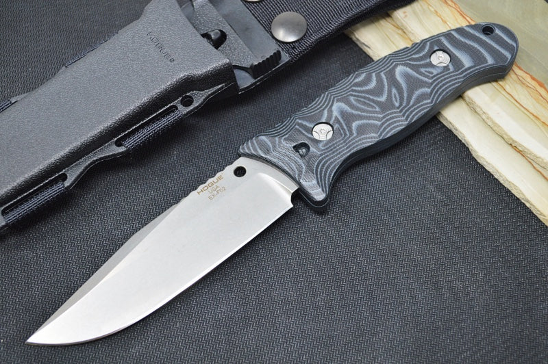 Hogue Knives EX F02 - G10 GMascus Black Handle Scales / Stonewash A2 Tool Steel Blade 35279