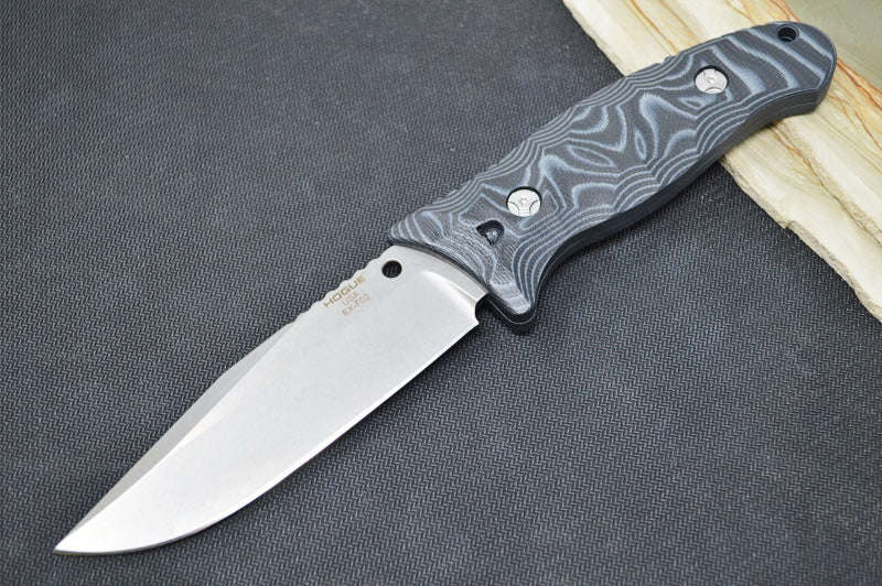 Hogue Knives EX F02 - G10 GMascus Black Handle Scales / Stonewash A2 Tool Steel Blade 35279