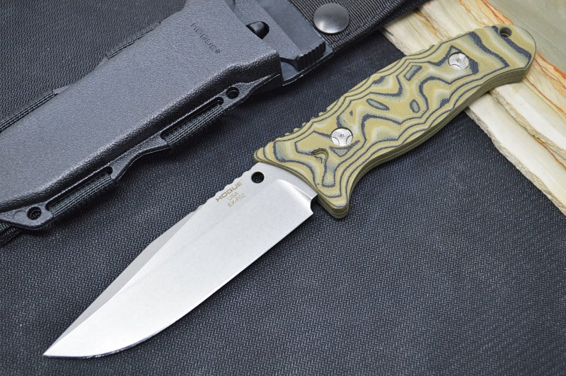 Hogue Knives EX F02 - G10 GMascus Green Handle Scales / Stonewash A2 Tool Steel Blade 35278