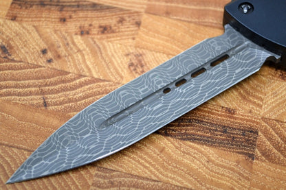 Microtech Combat Troodon OTF Signature Series - Damascus Blade / Dagger Style / Black Handle / Ringed Hardware - 142-16S