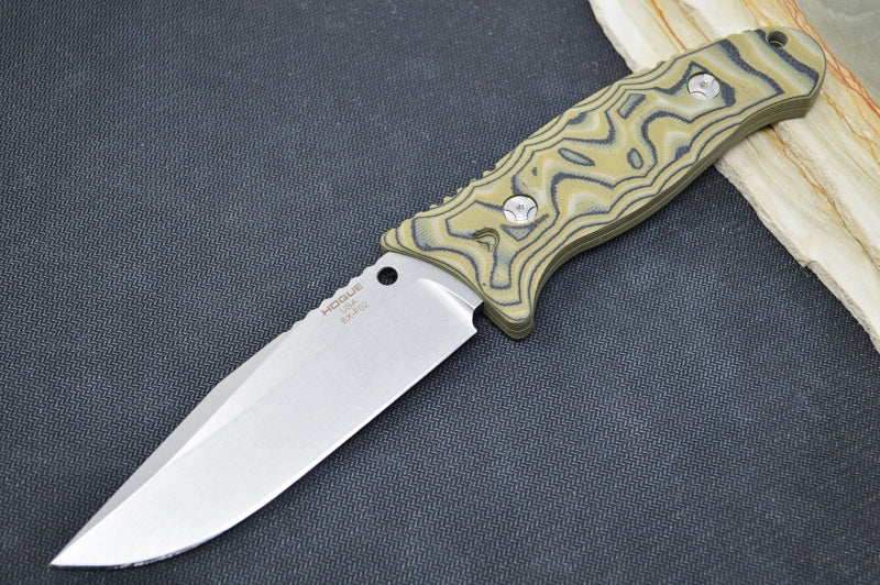 Hogue Knives EX F02 - G10 GMascus Green Handle Scales / Stonewash A2 Tool Steel Blade 35278