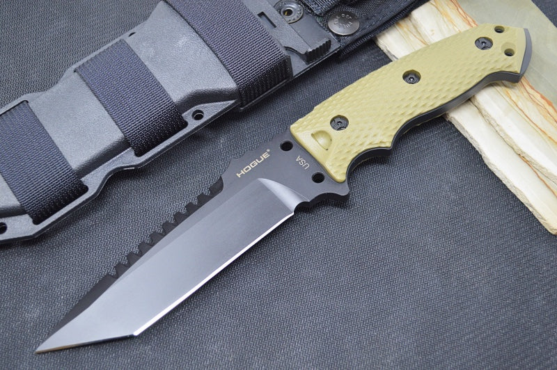 Hogue Knives EX F01 - Solid OD Green G-10 Handle Scales / Black A2 Tool Steel Blade / 5.5" Tanto Blade 35128