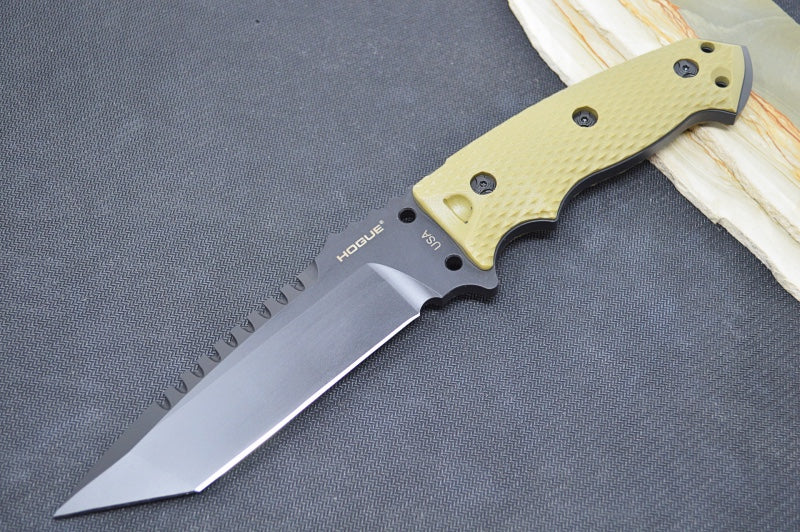Hogue Knives EX F01 - Solid OD Green G-10 Handle Scales / Black A2 Tool Steel Blade / 5.5" Tanto Blade 35128
