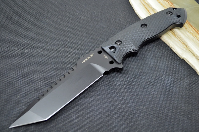 Hogue Knives EX F01 - Solid Black G-10 Handle Scales / Black A2 Tool Steel Blade / 5.5" Tanto Blade 35129