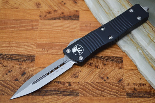 Microtech Troodon OTF - Double Edge / Stonewash Blade / Black Handle - 138-10