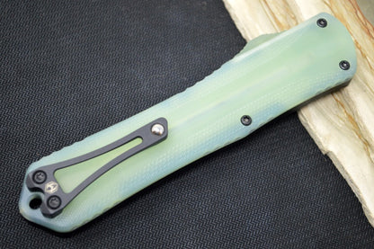 Heretic Knives Manticore X OTF - Two Toned Black Finish / Bowie Blade / Jade G-10 & Black Aluminum Handle H030B-10A-JADE