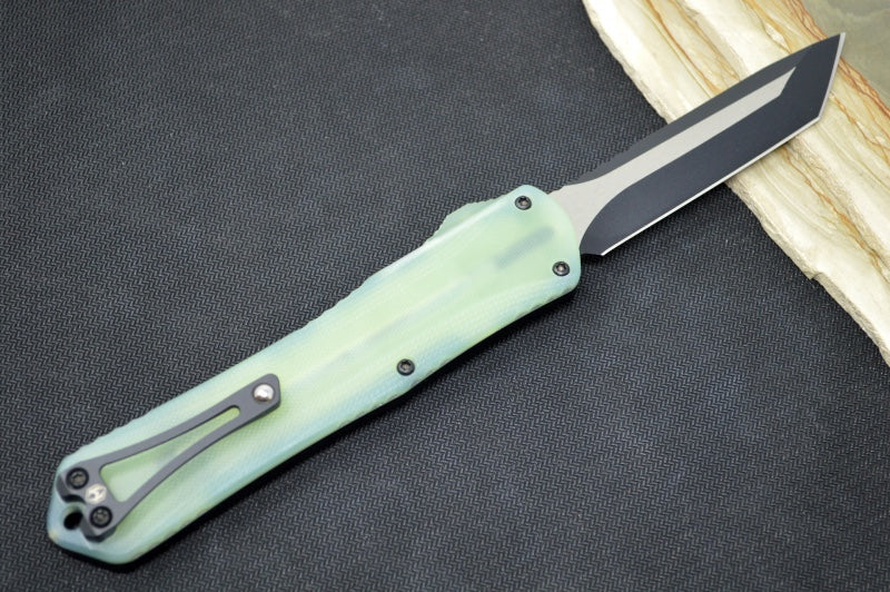 Heretic Knives Manticore X OTF - Two Toned Black Finish / Tanto Blade / Jade G-10 & Black Aluminum Handle H031-10A-JADE