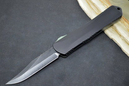 Heretic Knives Manticore X OTF - Battleworn Black Finish / Bowie Blade / Jade G-10 & Black Aluminum Handle H030B-8A-JADE