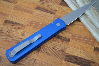 Pro Tech Godfather Auto - Blue Aluminum Handle / Blasted Blade