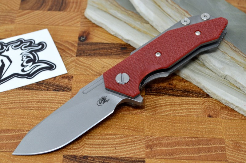 Rick Hinderer Knives Halftrack - Tri Pivot - Working Finish Clip Point Slicer Blade / Red G10