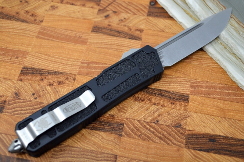 Microtech Scarab II OTF - Stonewash Finish / Single Edge / Aluminum Black Handle  - 278-10