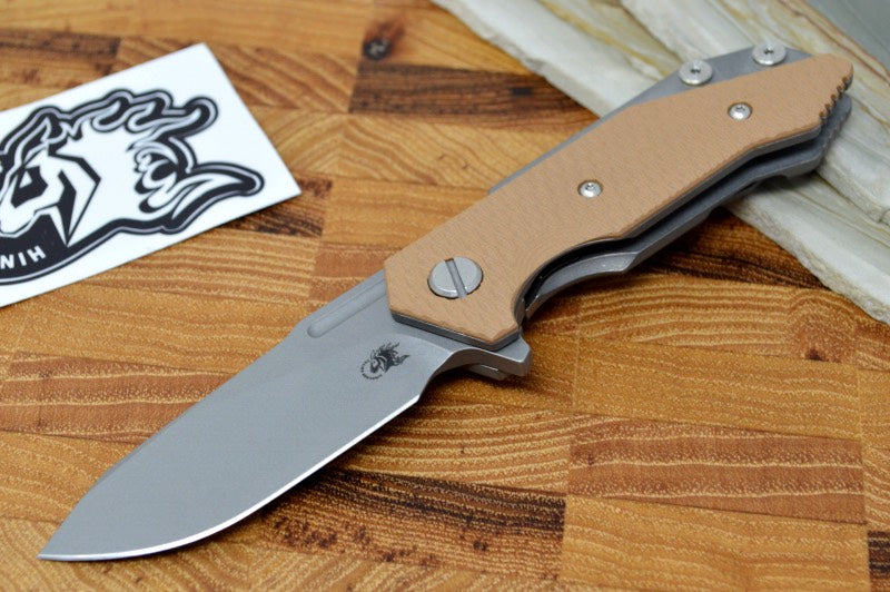 Hinderer Knives Halftrack - Tri Pivot - Working Finish Clip Point Slicer Blade / Coyote Tan G10