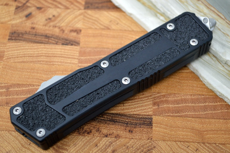 Microtech Scarab II OTF - Stonewash Finish / Single Edge / Aluminum Black Handle  - 278-10