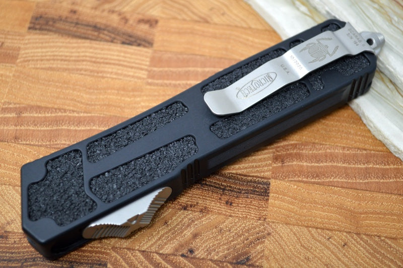 Microtech Scarab II OTF - Stonewash Finish / Single Edge / Aluminum Black Handle  - 278-10