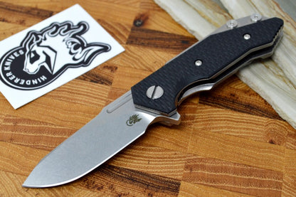 Hinderer Knives Halftrack - Tri Pivot - Stonewash Clip Point Slicer Blade / Black G10