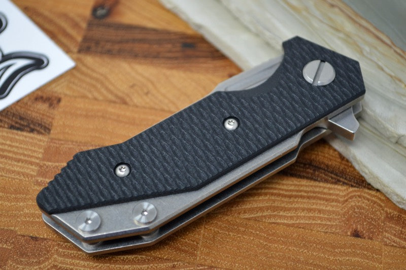 Hinderer Knives Halftrack - Tri Pivot - Stonewash Clip Point Slicer Blade / Black G10