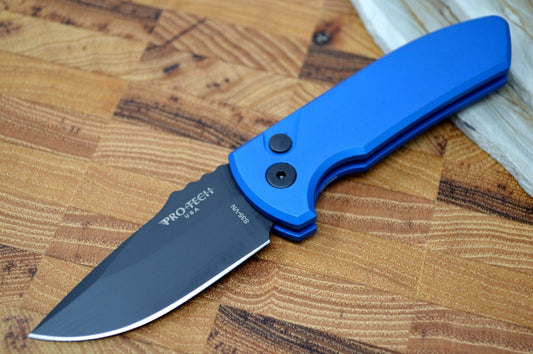 Pro Tech SBR Auto - Blue Handle / Black Plain Blade LG403-BLUE