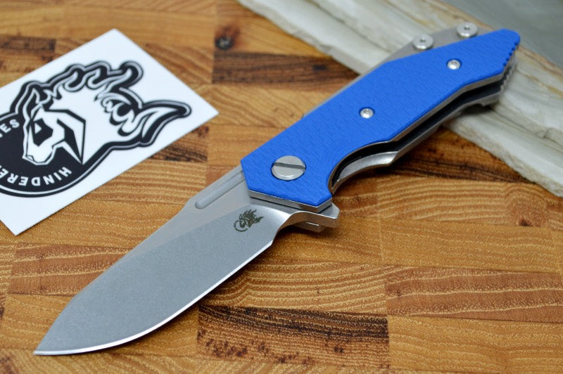 Hinderer Knives Halftrack - Tri Pivot - Stonewash Clip Point Slicer Blade / Blue G-10