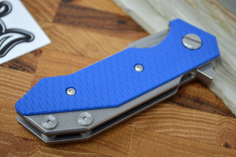 Hinderer Knives Halftrack - Tri Pivot - Stonewash Clip Point Slicer Blade / Blue G-10