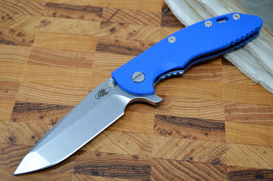 Rick Hinderer Knives XM-18 - 3.5" Spanto Blade / Stonewash Finish / Blue G-10 Handle & Blue Titanium Frame