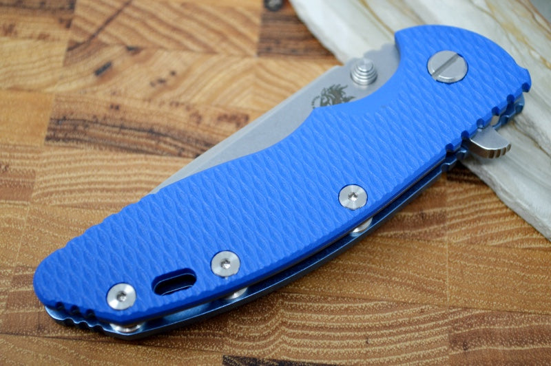 Rick Hinderer Knives XM-18 - 3.5" Spanto Blade / Stonewash Finish / Blue G-10 Handle & Blue Titanium Frame