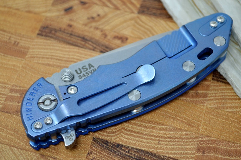 Rick Hinderer Knives XM-18 - 3.5" Spanto Blade / Stonewash Finish / Blue G-10 Handle & Blue Titanium Frame