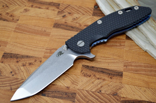 Rick Hinderer Knives XM-18 - 3.5" Spanto Blade / Stonewash Finish / Black G-10 Handle & Blue Titanium Frame