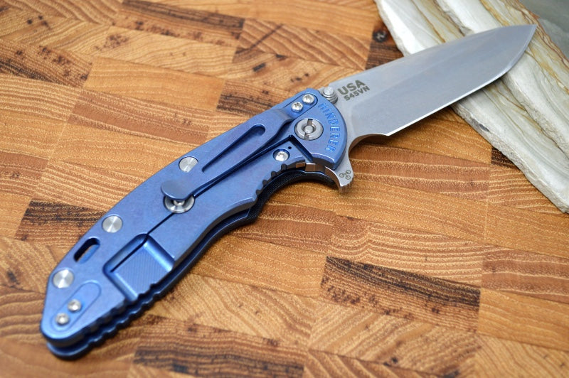 Rick Hinderer Knives XM-18 - 3.5" Spanto Blade / Stonewash Finish / Black G-10 Handle & Blue Titanium Frame
