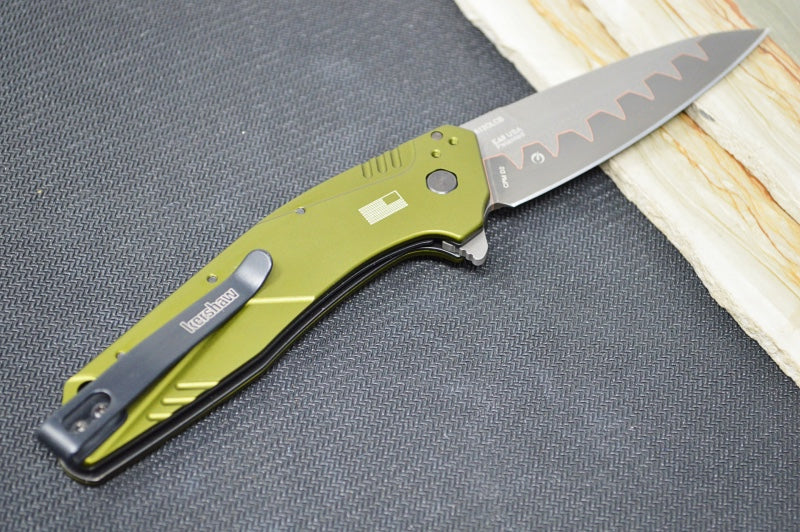 Kershaw 1812OLCB Dividend Assisted Opening - D2 & N690 Composite Blade / OD Green Aluminum Handle