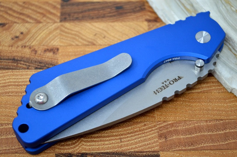 Pro Tech Strider SnG - Blue Aluminum Handle / Stonewash Blade 2401-BLUE - Northwest Knives