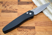 Pro Tech Newport Auto Left Hand - Black Aluminum Handle - S35VN Stonewash Blade 3405-LH - Northwest Knives