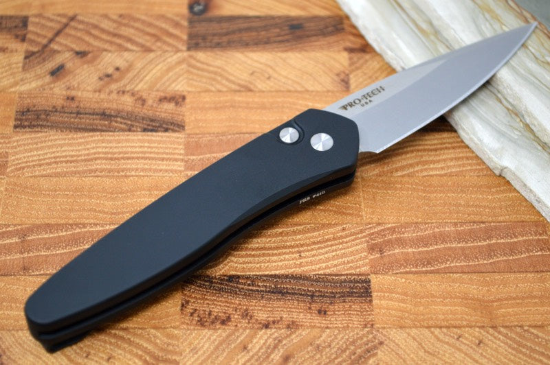 Pro Tech Newport Auto Left Hand - Black Aluminum Handle - S35VN Stonewash Blade 3405-LH - Northwest Knives