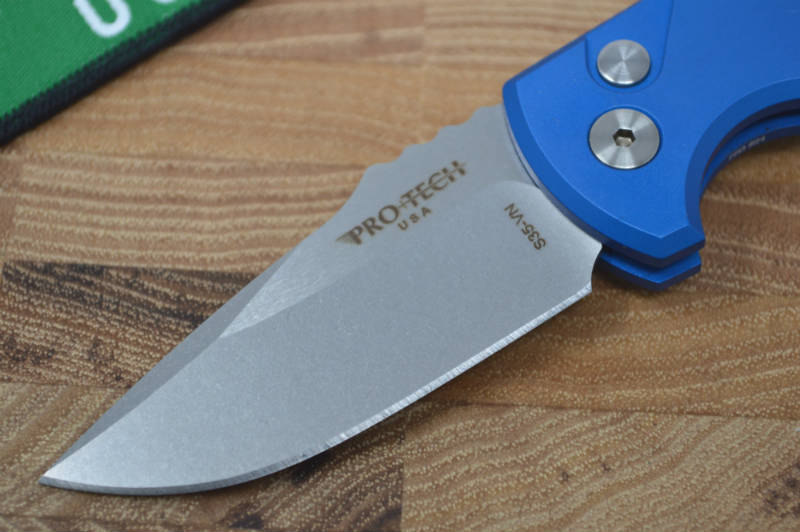 Pro Tech SBR Auto - Blue Handle / Stonewash Plain Blade