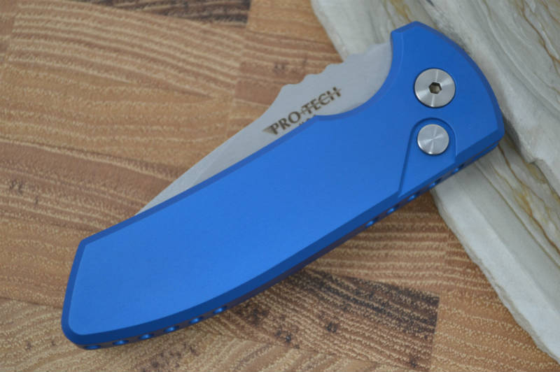Pro Tech SBR Auto - Blue Handle / Stonewash Plain Blade