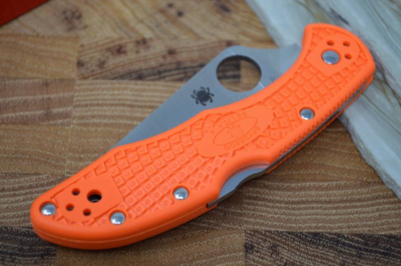 Spyderco Delica - Flat Ground Orange Handle / Satin Blade - C11FPOR