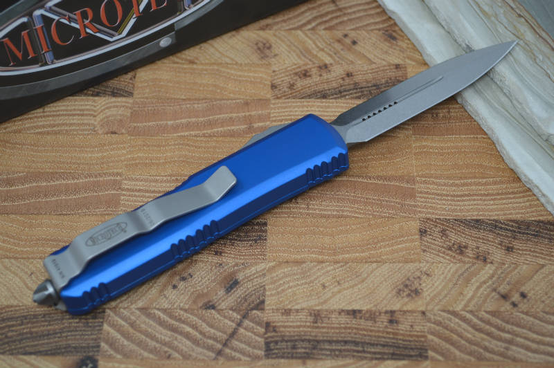Microtech UTX-85 OTF - Double Edge / Stonewash Blade / Blue Body - 232-10BL - Northwest Knives