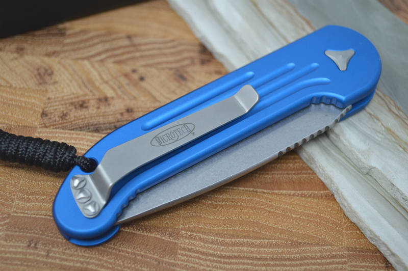 Microtech L.U.D.T - Blue Handle / Stonewash Plain Edge - Automatic Knife - Northwest Knives