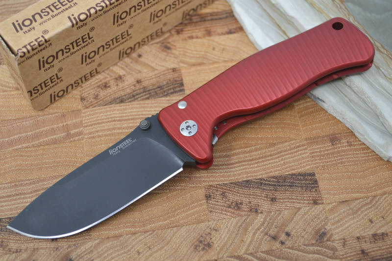 Lionsteel SR2A-RB Aluminum Red Handle / Black Blade - Northwest Knives