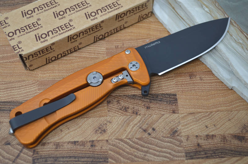 Lionsteel SR-22 Orange Aluminum Integral Flipper - Black Blade - SR22A-OB - Northwest Knives