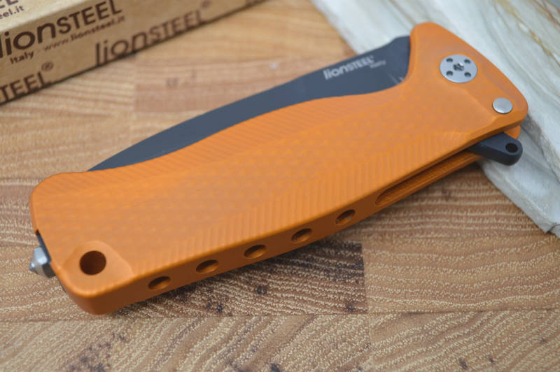 Lionsteel SR-22 Orange Aluminum Integral Flipper - Black Blade - SR22A-OB - Northwest Knives