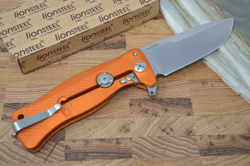 Lionsteel SR-11 Orange Aluminum Integral Flipper - Satin Blade - SR11A-OS - Northwest Knives