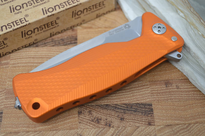 Lionsteel SR-11 Orange Aluminum Integral Flipper - Satin Blade - SR11A-OS - Northwest Knives