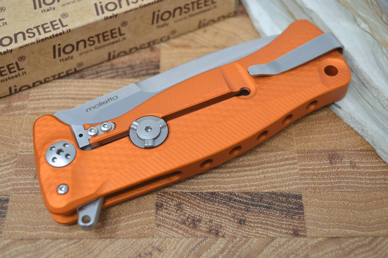 Lionsteel SR-11 Orange Aluminum Integral Flipper - Satin Blade - SR11A-OS - Northwest Knives