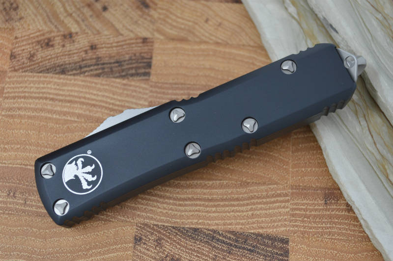 Microtech UTX-85 OTF - Full Serrated Edge / Stonewash Blade / Black Body - 232-12 - Northwest Knives