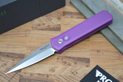 Pro Tech Godson Auto - Purple Handle - Satin Plain Edge Blade - Northwest Knives