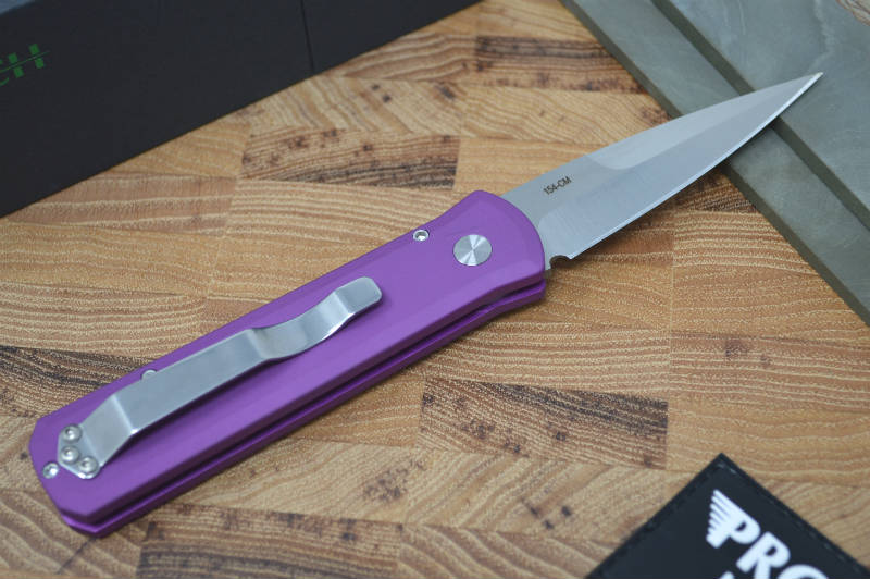 Pro Tech Godson Auto - Purple Handle - Satin Plain Edge Blade - Northwest Knives