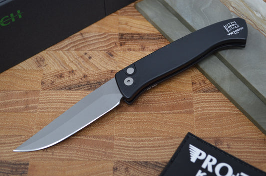 Pro Tech Small Brend Auto - Black Handle - Blasted Plain Edge Blade - Northwest Knives