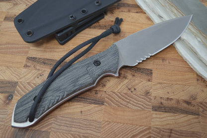 The Attleboro Knife - Stonewash Serrated Blade w/ Black Kydex Sheath - Northwest Knives